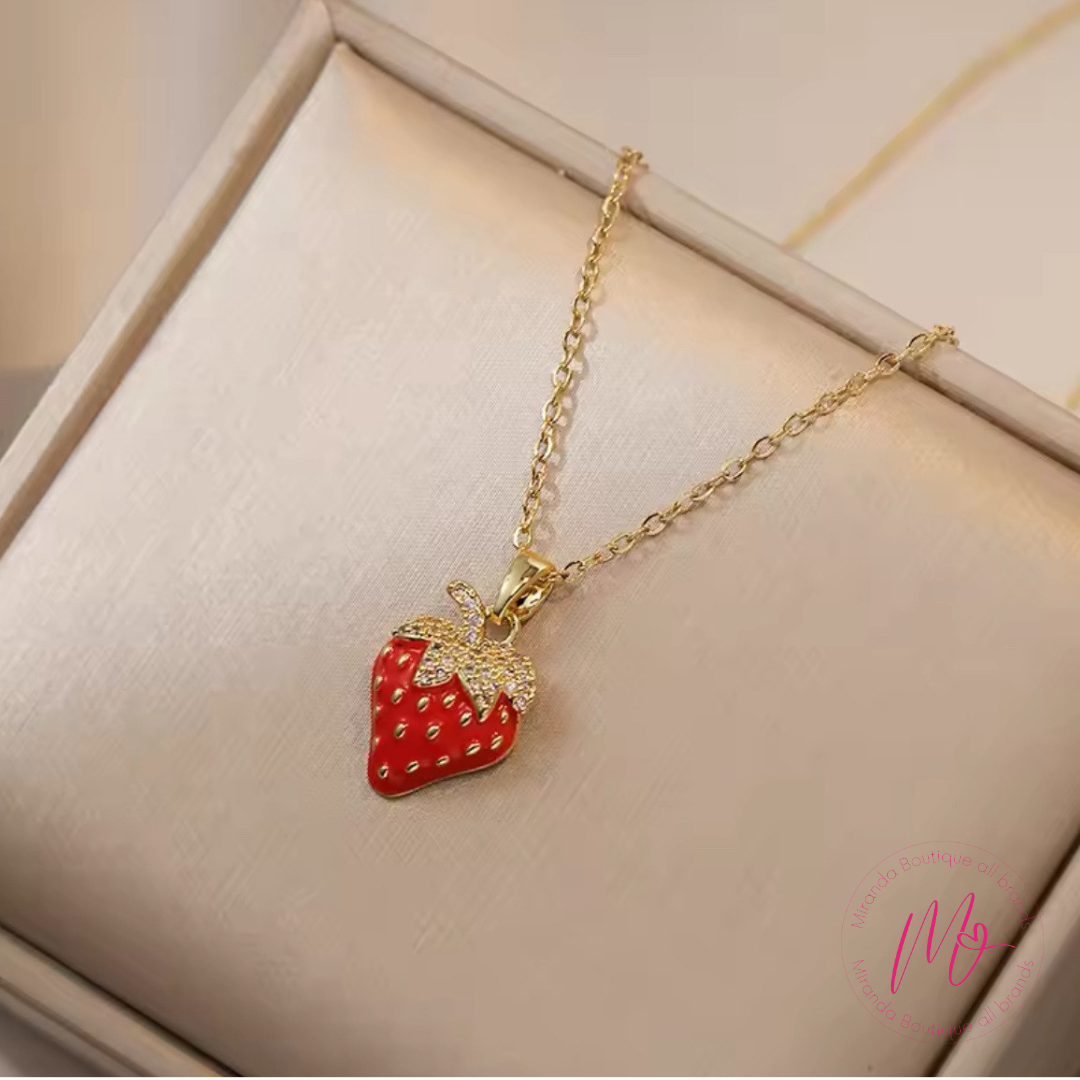 Sweet Red Strawberry Stainless Steel Necklace